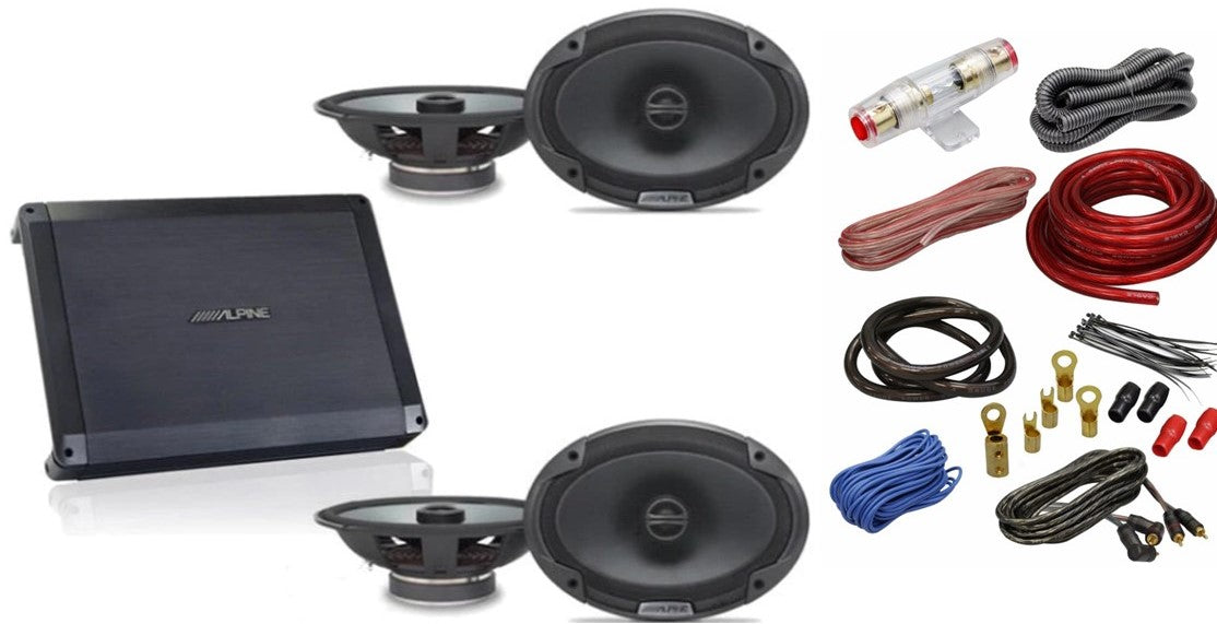 Alpine Bundle 2-Pair SPE-6090 6x9" Coax speakers, with BBX-F1200 280W 4-Ch Amp and Wiring