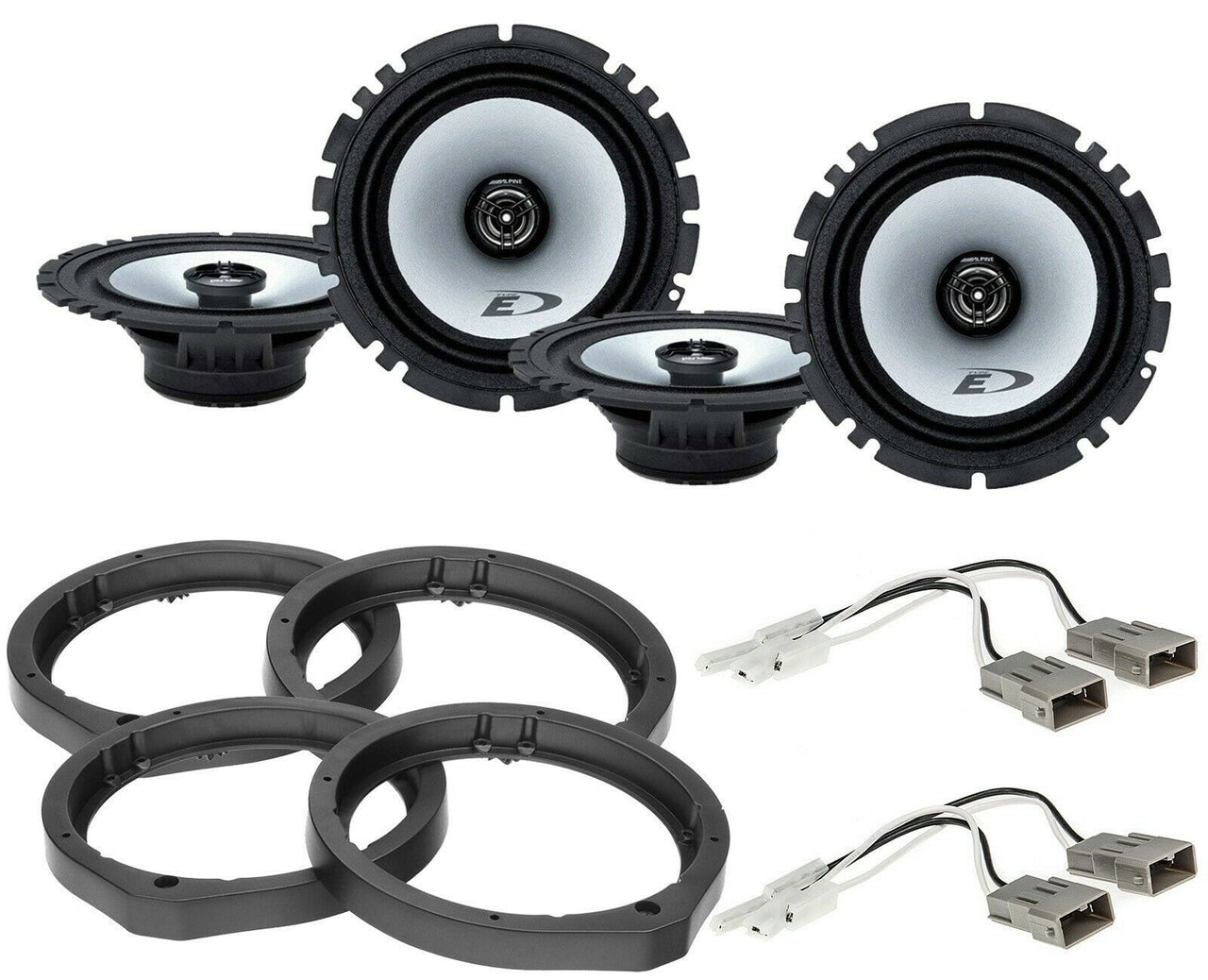 2 Alpine SXE-1726S + Front & Rear Speaker Adapters + Harness For Select Honda and Acura Vehicles