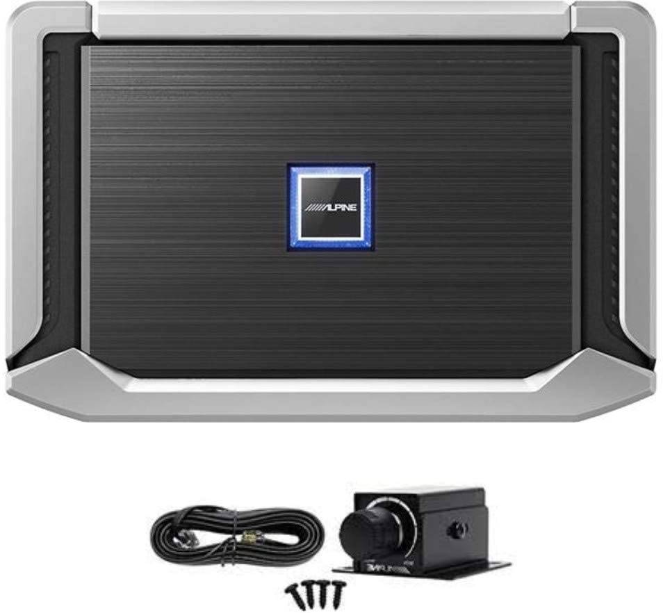 Alpine X-A90M Mono Power Density Amplifier with S-SB10V 10 Inch Subwoofer Enclosure and RUX-KNOB.2 Remote Bass Knob