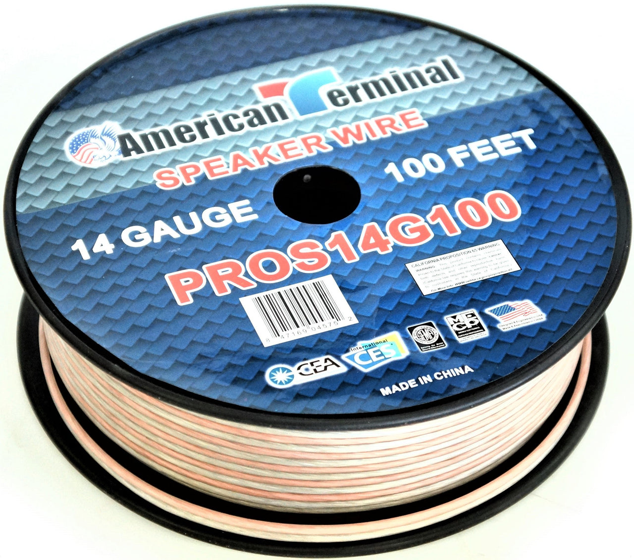 American Terminal PROS14100 14 Gauge Speaker Wire 100' 14 Gauge PRO PA DJ Car Home Marine Audio Speaker Wire Cable Spool