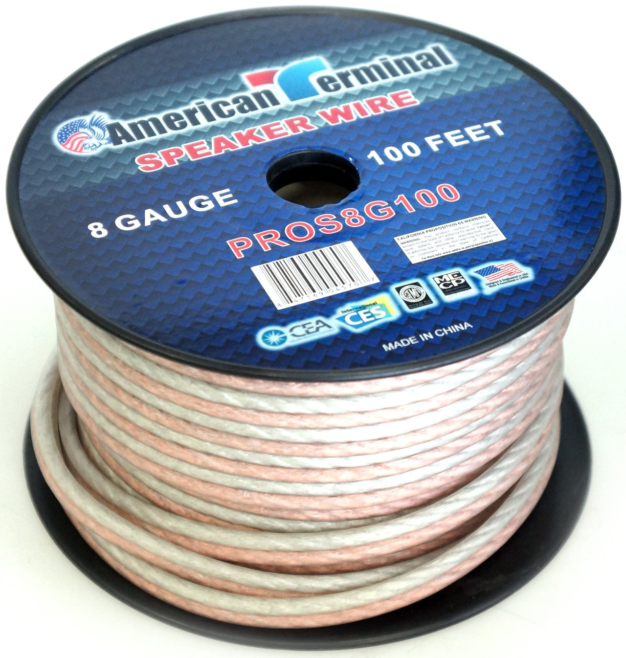 2 American Terminal PROS8G100 100' 8 Gauge PRO PA DJ Car Home Marine Audio Speaker Wire Cable Spool
