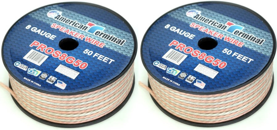 2 American Terminal PROS8G50 50' 8 Gauge PRO PA DJ Car Home Marine Audio Speaker Wire Cable Spool