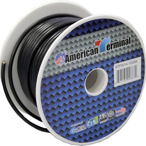American Terminal ATPW14-100BK 14 Gauge 100 Feet Wire Black Power Ground Primary Stranded Copper Clad