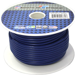 American Terminal ATPW14-100BL 14 Gauge 100 Feet Wire Blue Power Ground Primary Stranded Copper Clad