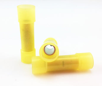 Yellow insulated Nylon crimp terminals connectors Butt Connectors in bulk, ideal for 12-10 Gauge AWG wiring.