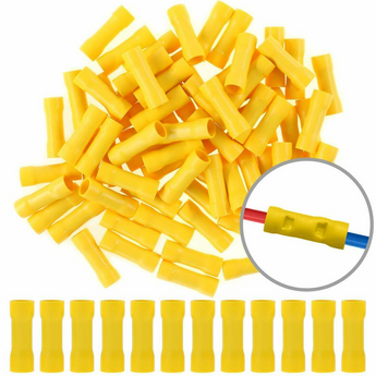  Absolute BCV1210Y 100 pcs 12/10 gauge nylon butt connectors in yellow color.