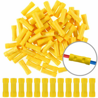Thumbnail for Absolute BCV1210Y 100 pcs 12/10 Gauge Insulated Nylon Butt Connectors (Yellow)