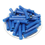 Blue insulated crimp terminal showing a detailed view of the insulated crimp terminals design.