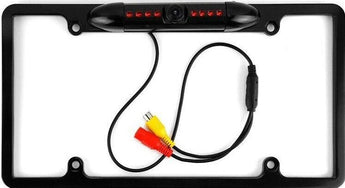 license plate backup camera with wiring and LED lights for enhanced visibility and safety during reverse driving.