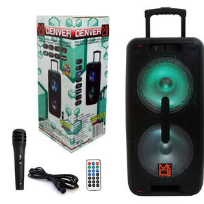 Mr. DJ DENVER Dual 10" Portable Bluetooth Speaker Dual 10" Portable Trolley PA DJ Active Powered Bluetooth TWS Speaker 3500 Watts LCD/MP3/USB/micro SD