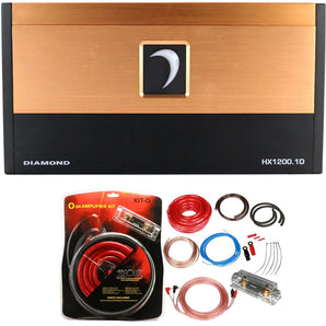 Diamond Audio HX1200.1D HEX Series Monoblock Class-D Car Audio Amplifier + 0 Gauge Amplifier