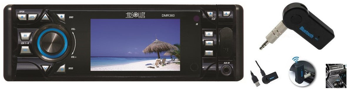 Absolute DMR360 3.5-Inch Single Din In-Dash Receiver <br/>3.5" Single Din Car Stereo DVD/CD/MP3/AM/FM<br/>3.5-Inch In-Dash Receiver with DVD Player Flip Down Detachable