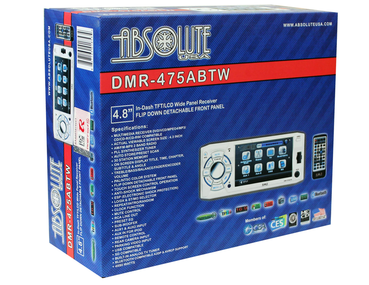 Absolute USA DMR-475ABTW 4.8-Inch DVD/MP3/CD Multimedia Player with USB, SD Card, Built-in Bluetooth