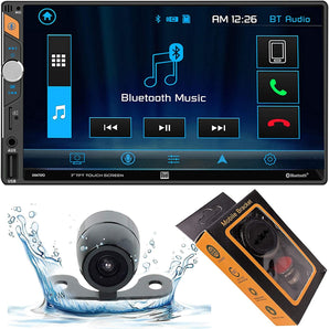 Dual DM724 7" Mechless Double DIN Bluetooth HD Camera Magnet Phone Holder Bundle