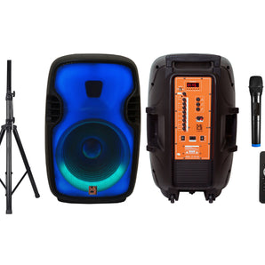 MR DJ FLAME3500LED PRO Portable 15" 2-Way Full-Range Powered/Active DJ PA + Stand