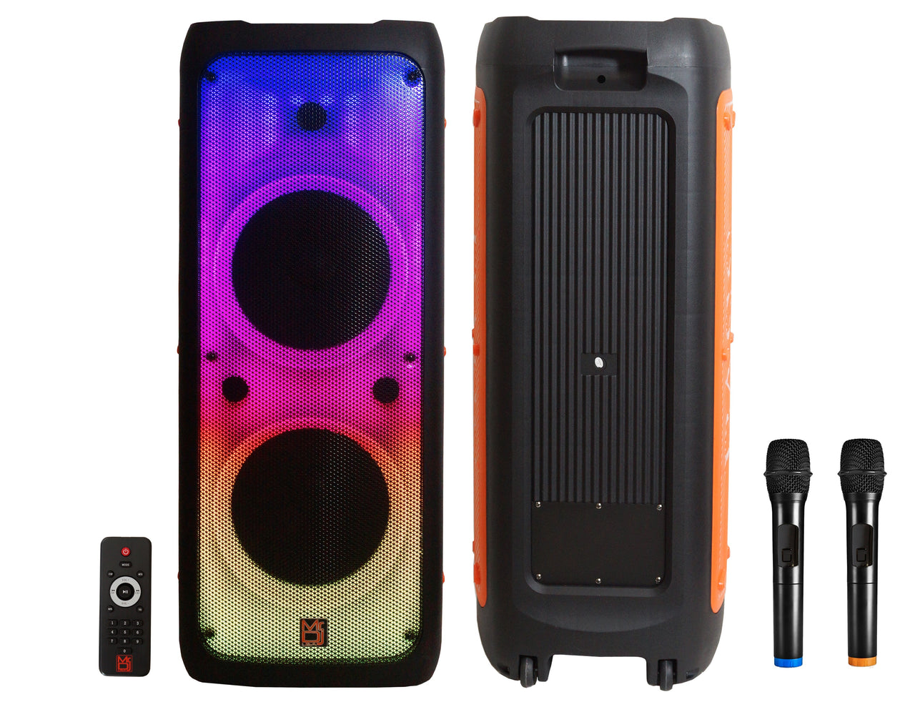 2 MR DJ FLAME5500LED Bluetooth PA Party Speakers Liquid Crystal LED 2 x 12" TWS FM USB