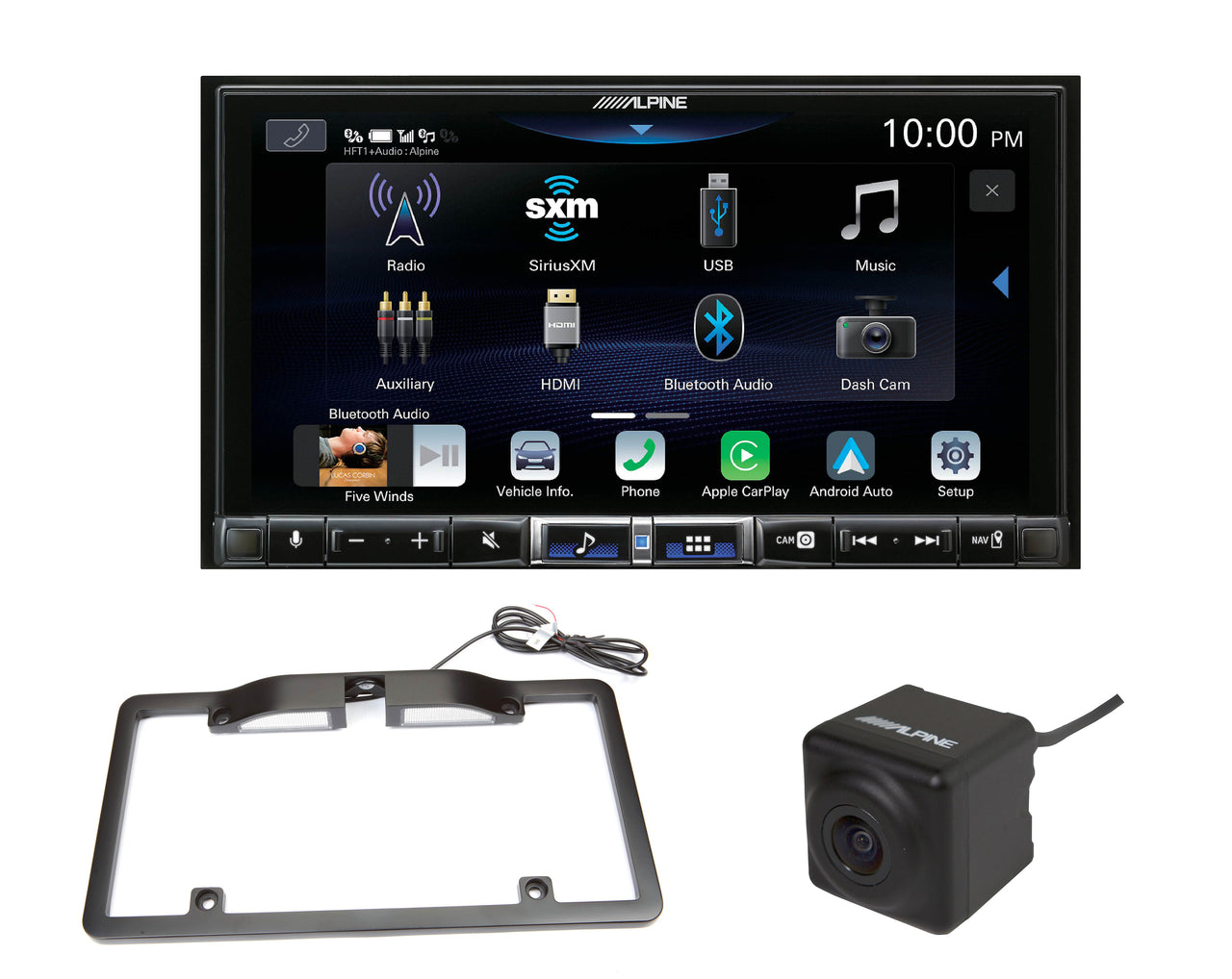 Alpine iLX-507 7" Digital multimedia receiver+Alpine HCE-C1100 Backup camera surface-mount+ Alpine KTX-C10LP License plate mounting kit for select Alpine rear-view cameras