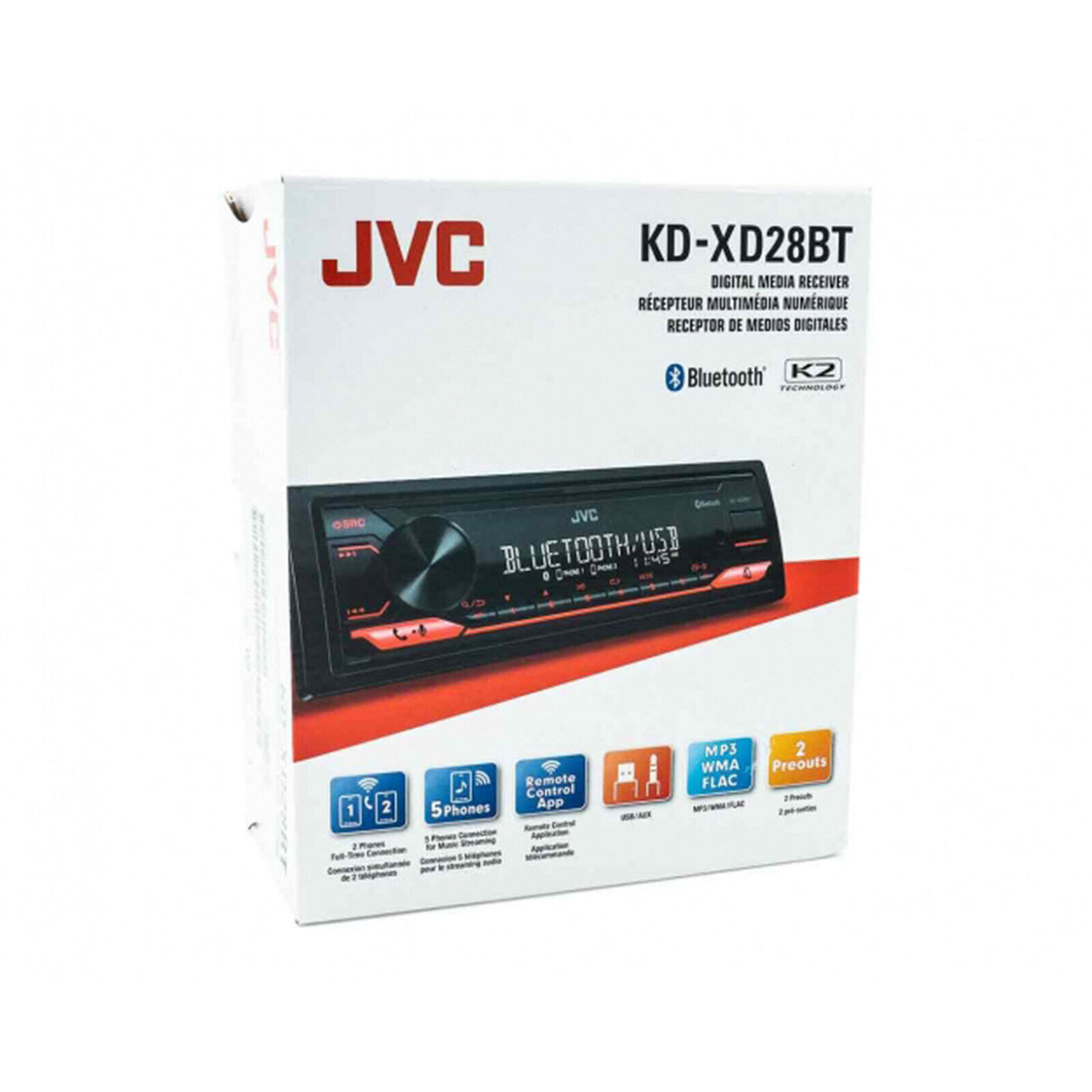 JVC KD-XD28BT Single DIN Digital Media Shallow Chasis Receiver with Bluetooth