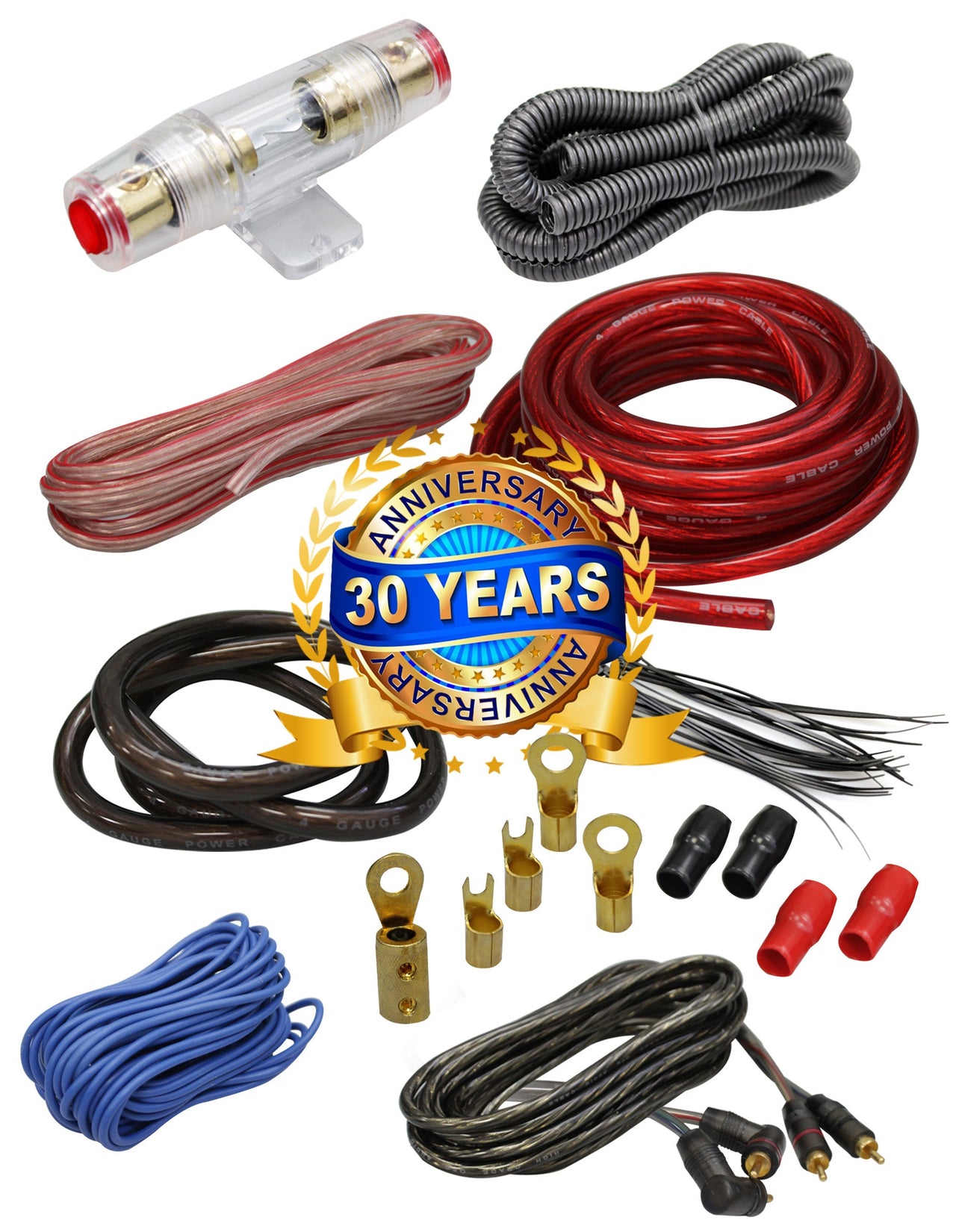 Complete 5 Channels 2000W 4 Gauge Amplifier Installation Wiring Kit Amp Red