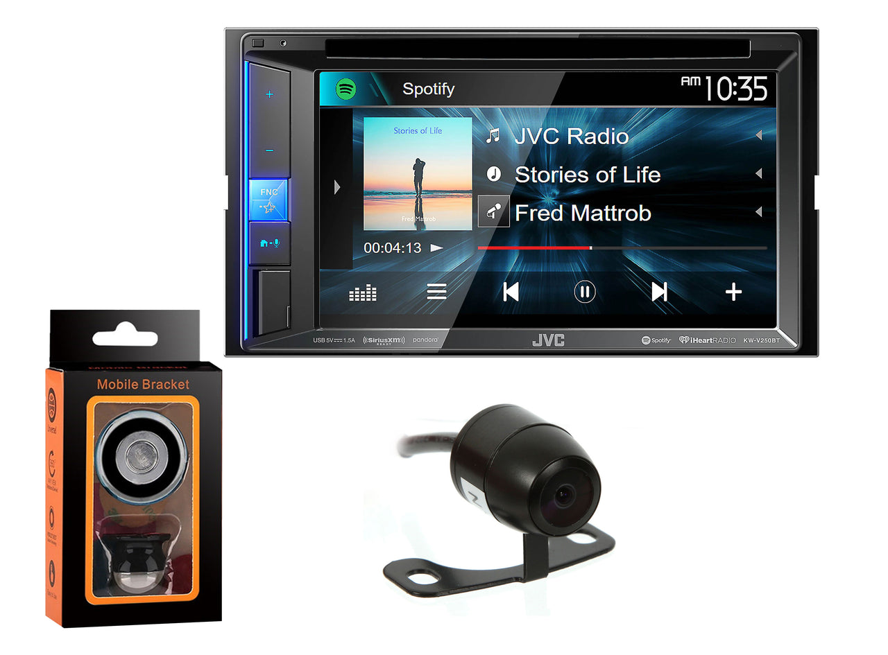 JVC KW-V350BT Car DVD CD Receiver 6.2" Monitor w/Bluetooth/13-Band EQ+Absolute CAM870 Rearview Camera & Magnet Phone Holder