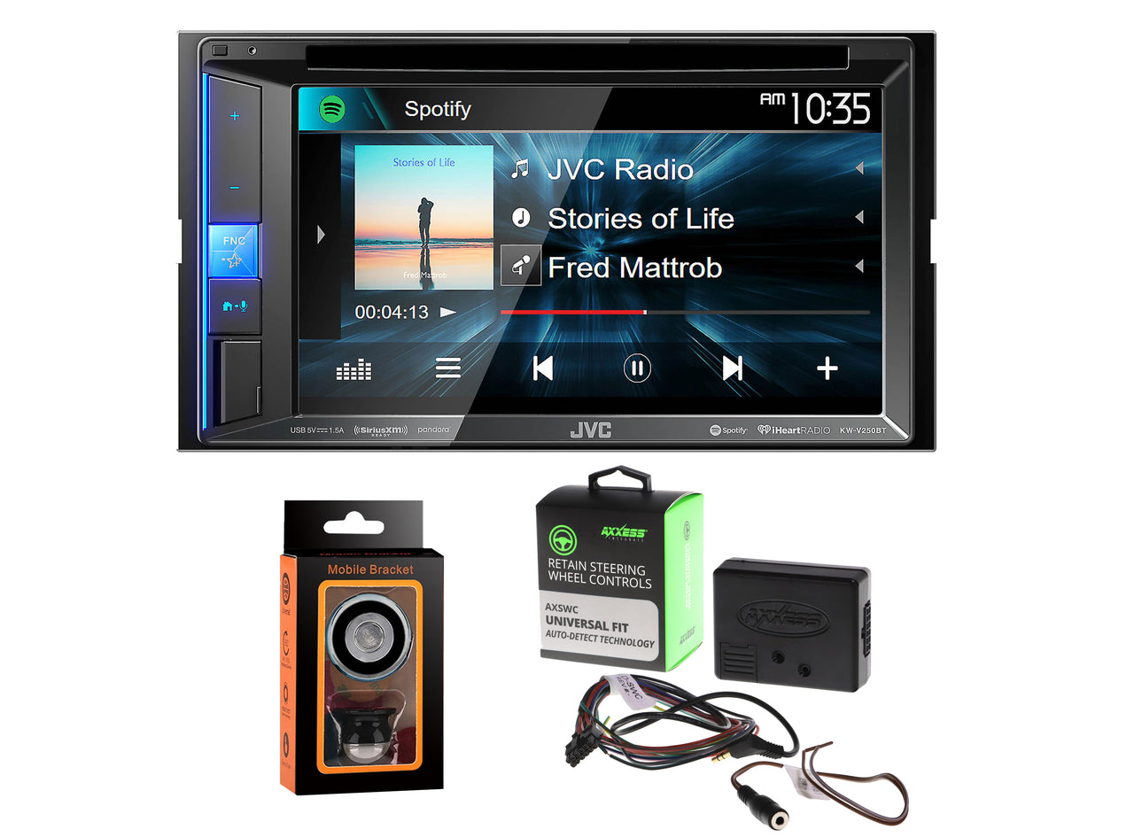 JVC KW-V250BT Car DVD CD Receiver 6.2" Monitor w/Bluetooth/13-Band EQ+Axxess AXSWC Steering Wheel Control Adapter +Free Magnet Phone Holder