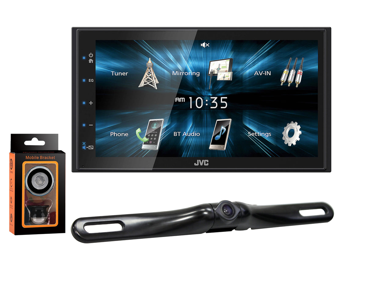 JVC KW-M150BT Digital Media Receiver Fixed 6.8" Touchscreen Monitor + Absolute CAM880  Rearview Camera & Magnet Phone Holder