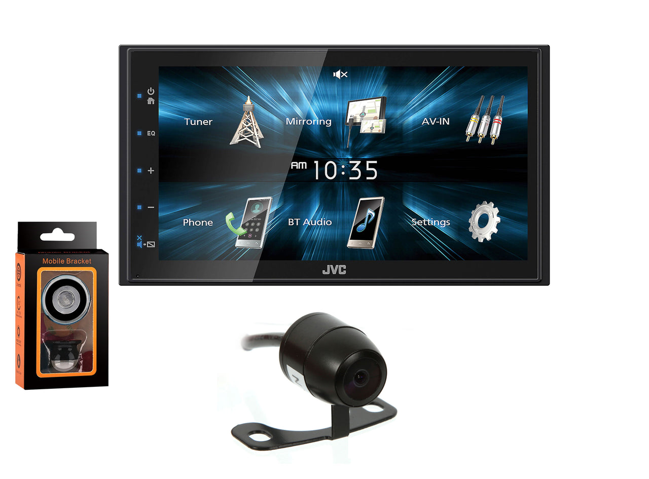 JVC KW-M150BT Digital Media Receiver Fixed 6.8" Touchscreen Monitor + Absolute Rearview Camera & Magnet Phone Holder