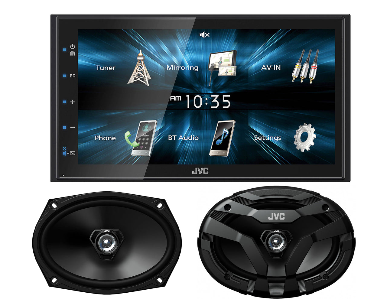 JVC KW-M150BT Digital media receiver w/ fixed 6.8" touchscreen monitor+JVC CS-DF6920 6"x9" DF Series 2-Way Coaxial Car Speakers