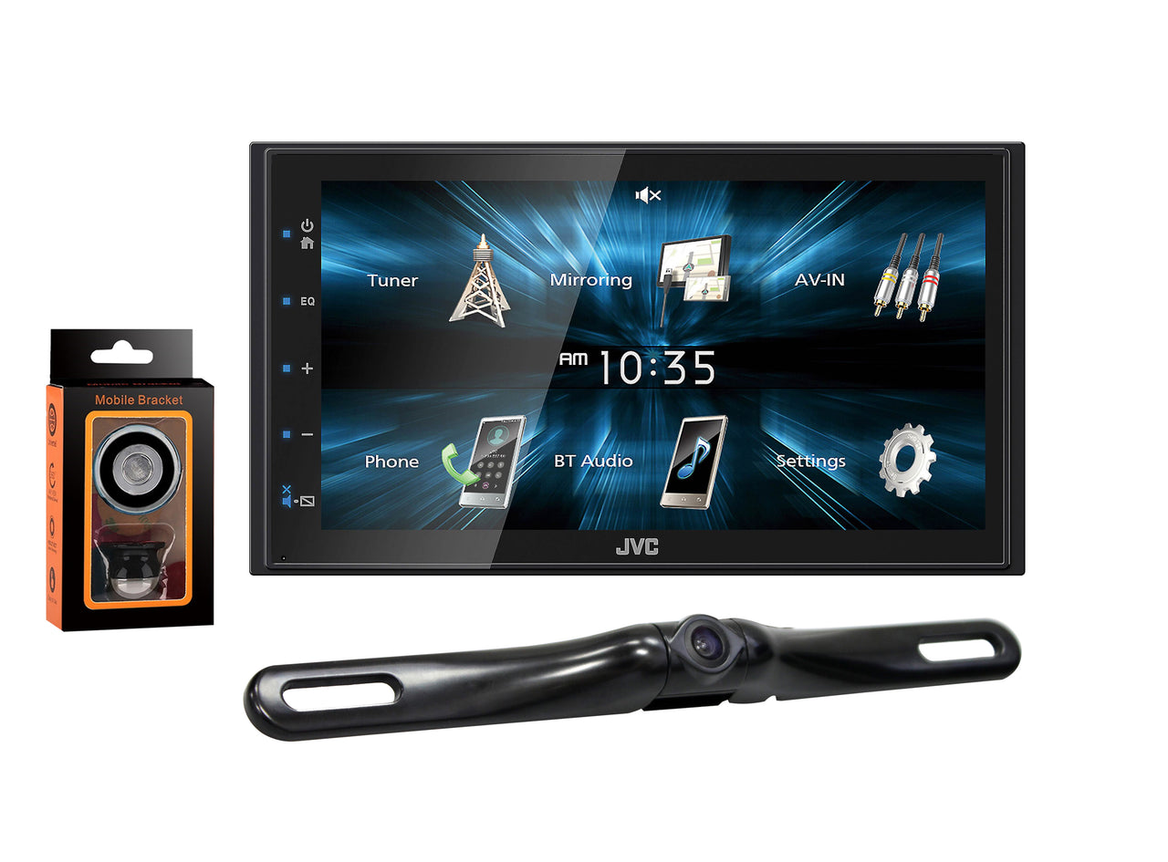 JVC KW-M150BT Digital Media Receiver Fixed 6.8" Touchscreen Monitor + Absolute Rearview Camera & Magnet Phone Holder
