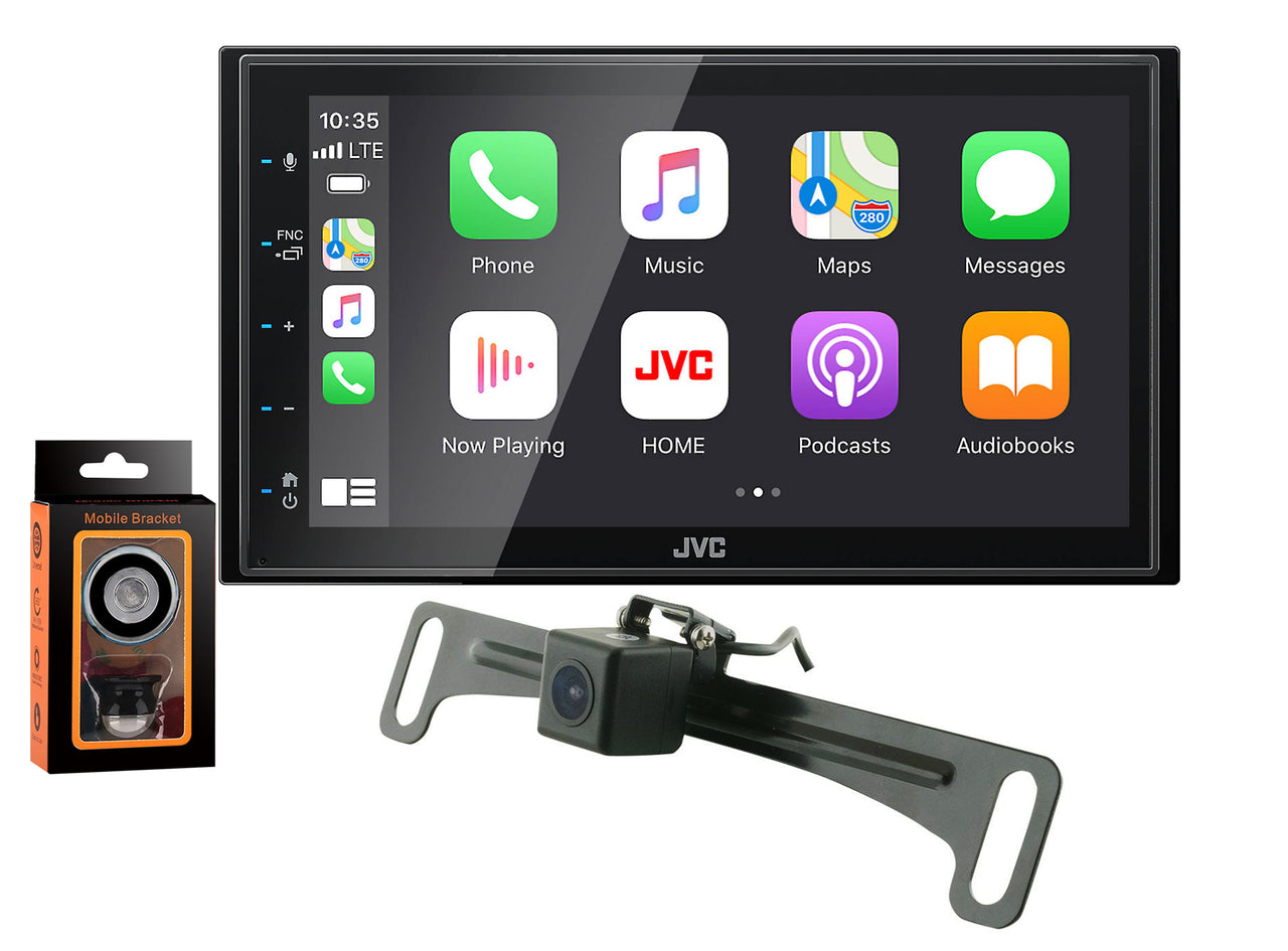 JVC KW-M56BT Digital Multimedia Receiver w/ fixed 6.75" Touchscreen Monitor+Absolute CAM900 Rearview Camera & Magnet Phone Holder