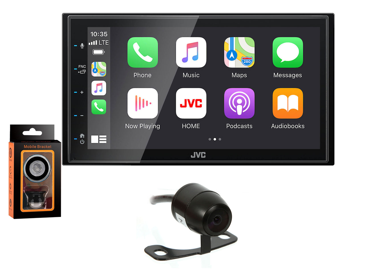 JVC KW-M56BT Digital Multimedia Receiver w/ fixed 6.75" Touchscreen Monitor+Absolute CAM870 Rearview Camera & Magnet Phone Holder