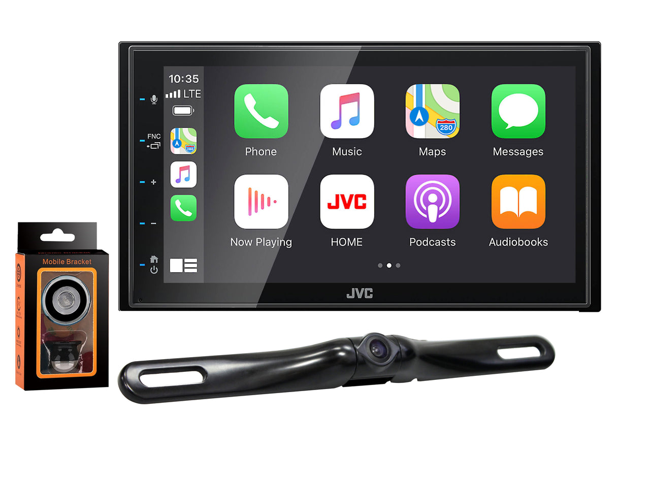 JVC KW-M56BT Digital Multimedia Receiver w/ fixed 6.75" Touchscreen Monitor+Absolute CAM880 Rearview Camera & Magnet Phone Holder