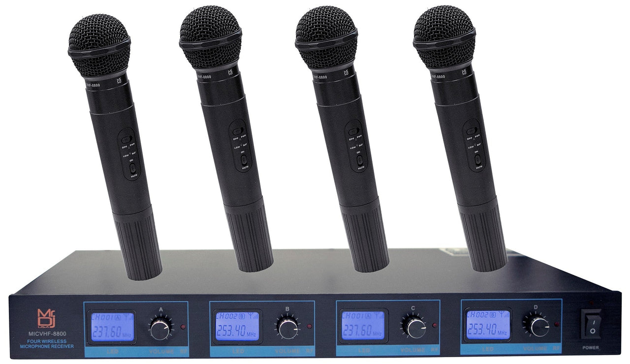 MR DJ MICVHF8800 4 Channel Professional PA/DJ/KTV/Karaoke VHF Handheld Wireless Microphone System with Digital Receiver