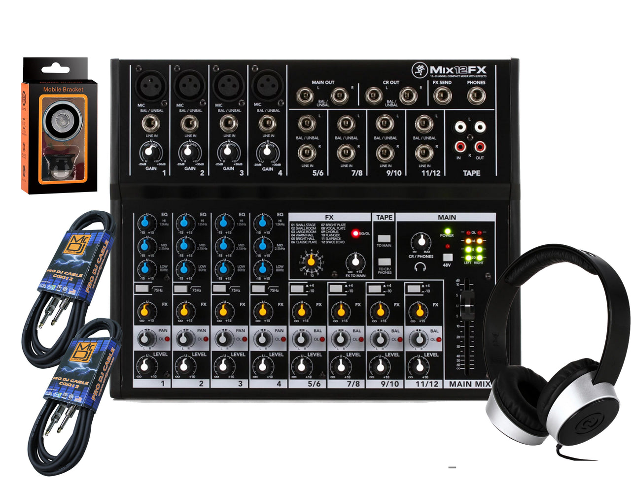 Mackie Mix12FX 12-channel Compact Mixer with Effects + SR450 Headphone with Pair of Audio Cable+free Absolute Phone Holder