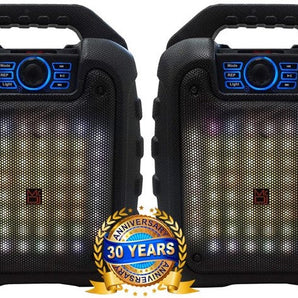 Pair of MR DJ DISCO 5.25" Portable Powerful PA Bluetooth Speaker Karaoke Machine with Sound Activated Lights, Battery Powered, FM Radio, USB/Micro SD Card, & LED Party Light
