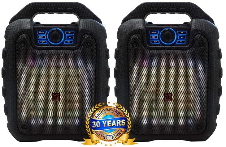 2 MR DJ DISCO 5.25" Portable Powerful PA Bluetooth Speaker Karaoke Machine with Sound Activated Lights, Battery Powered, FM Radio, USB/Micro SD Card, & LED Party Light