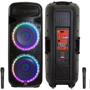 2 MR DJ PBX6300BAT 4500 Watts Dual 12" Rechargeable PA DJ Party Speaker Bluetooth, Light, Echo, MIC