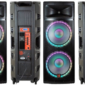 2 MR DJ PRO215LED Bluetooth Speaker Pro Dual 2x15" 5500W Speaker PA DJ Bluetooth