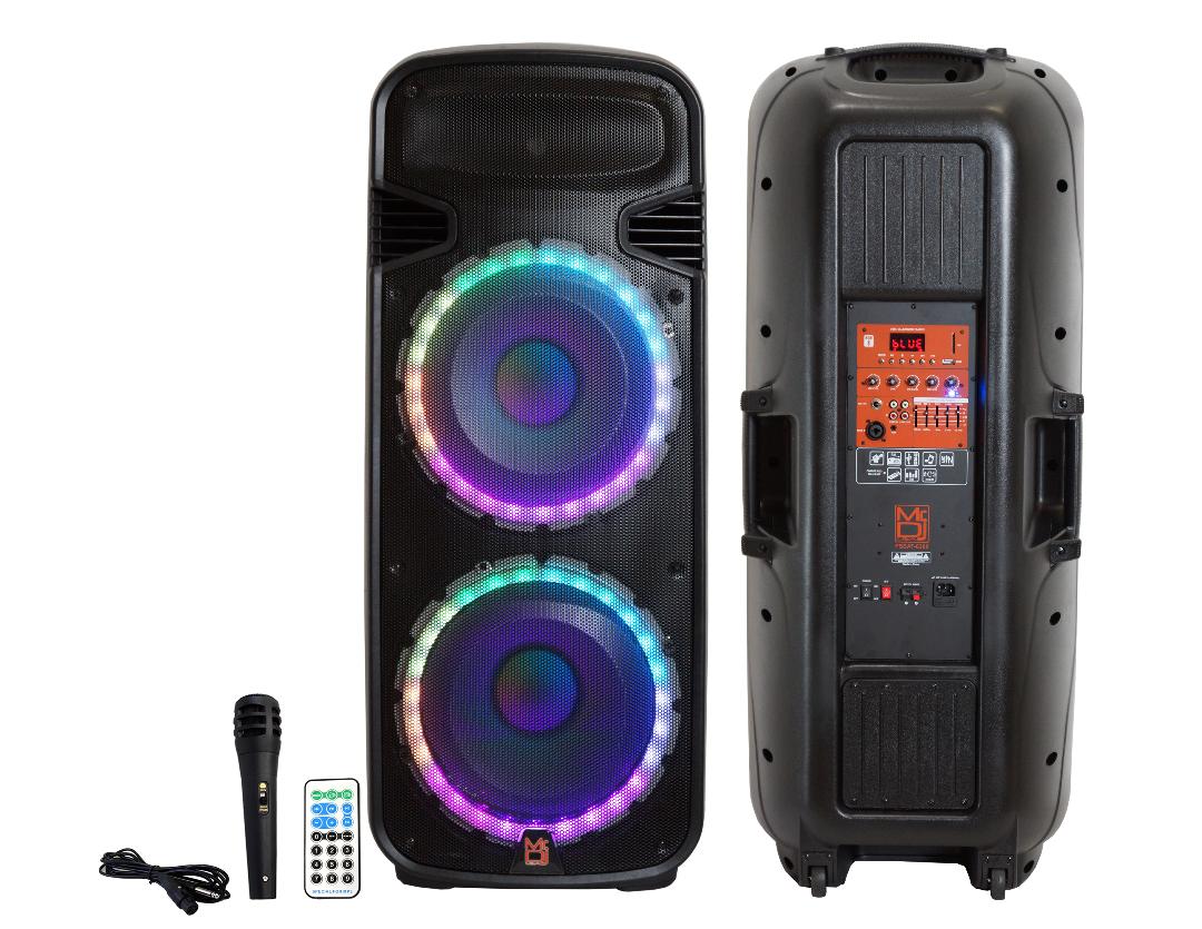 2 Mr Dj PSBAT6200 Dual 15" 4000 Watt Max Power 3 Way Party Speaker with Built-In Bluetooth & Rechargeable Battery