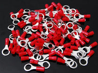 Thumbnail for MK Audio MRT2218R 100 <br/>100 pcs #8 Red MRT2218R 22/16 Gauge Vinyl Insulated Connectors Ring Terminal