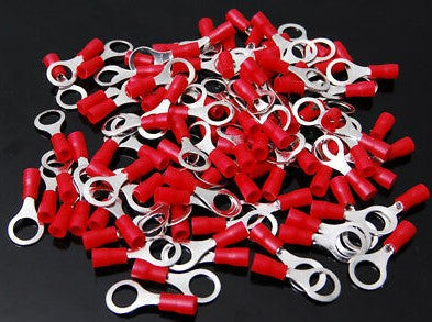 MK Audio MRT2218R 100 <br/>100 pcs #8 Red MRT2218R 22/16 Gauge Vinyl Insulated Connectors Ring Terminal