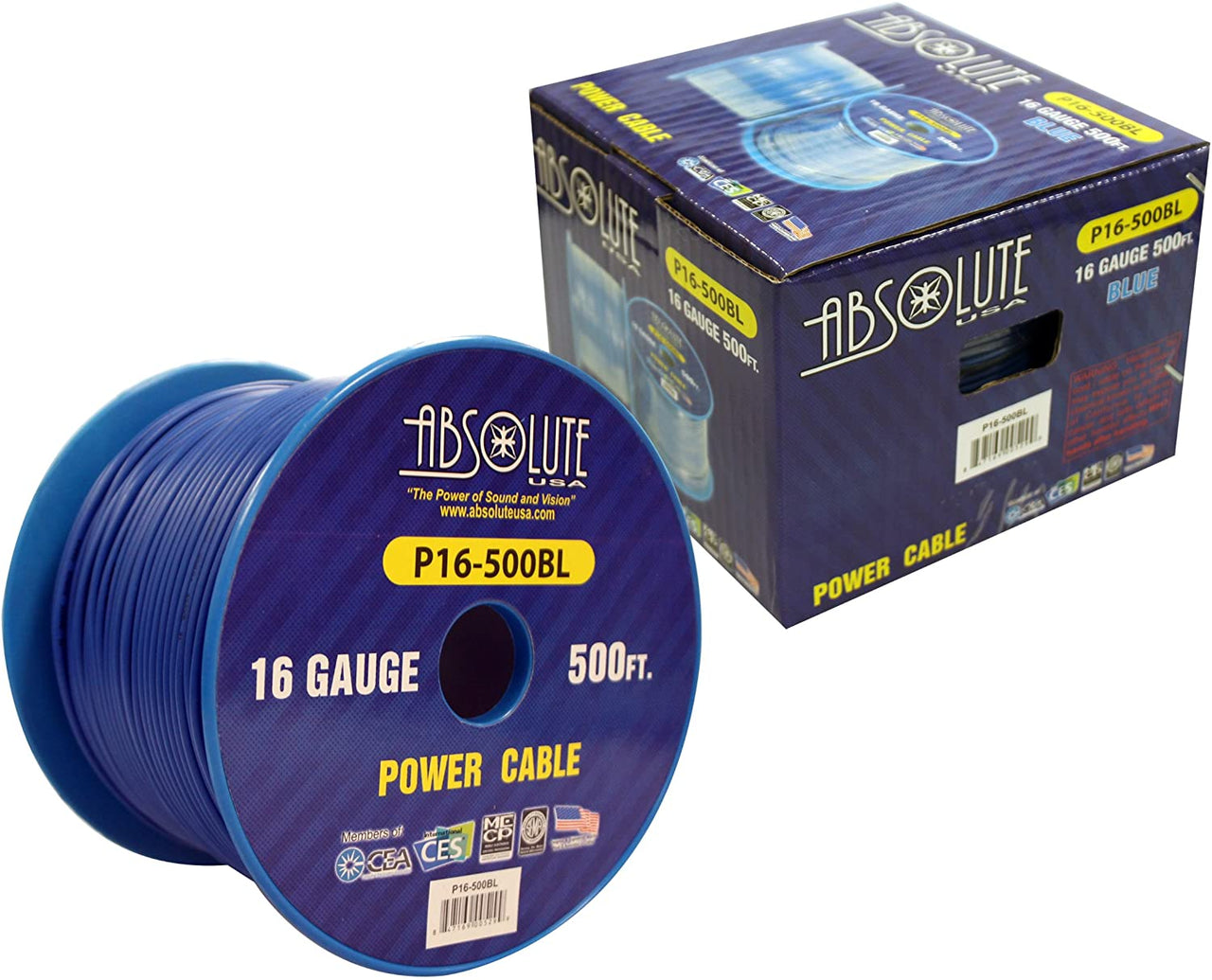 Absolute USA P16-500BL 16 Gauge 500-Feet Blue Spool Primary Power Wire Cable