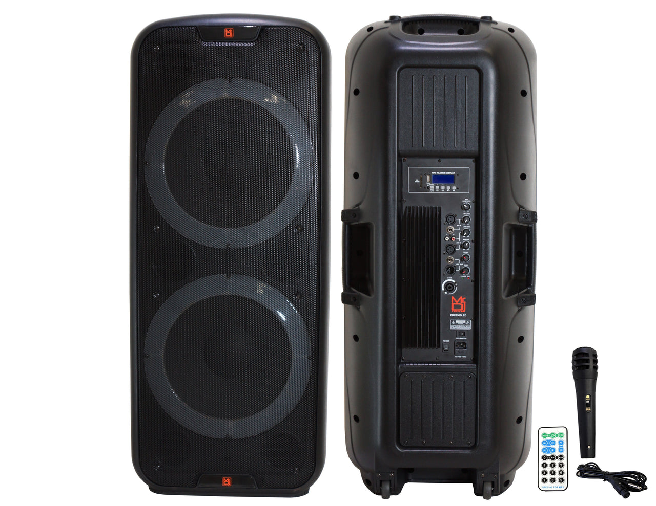 2 MR DJ PBX6500LED Professional Dual 15” 3-Way Full-Range Powered/Active DJ PA Multipurpose Live Sound Bluetooth Loudspeaker