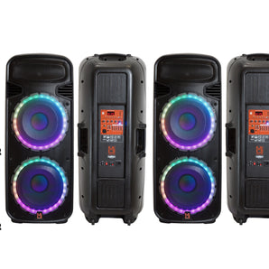Pair of Dual 15" Portable Rechargeable 4000W Max Powered Active PA DJ Speaker with Built-In Bluetooth & LED Light