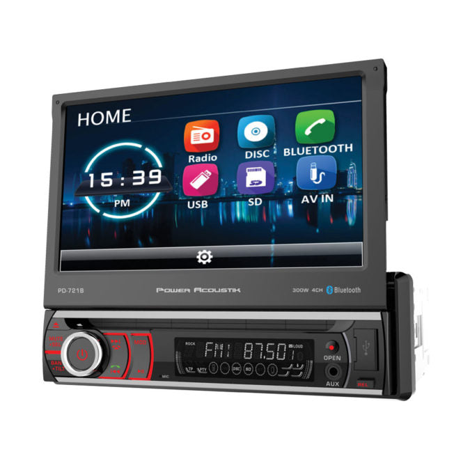 Power Acoustik PD-721B 7″ Single-DIN Motorized Touchscreen w/DVD/CD & Bluetooth