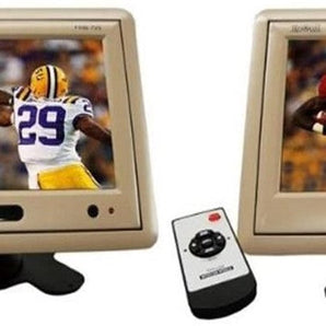 2 Absolute PHM-709C 7 inch TFT-LCD car monitor with remote, featuring sports action display.