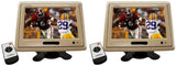2 Absolute PHM-709C Cream 7" TFT-LCD car monitor displaying sports action with remote control included.