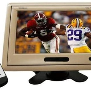 Absolute PHM-709C Cream TFT-LCD car monitor showing sports action with remote control included.