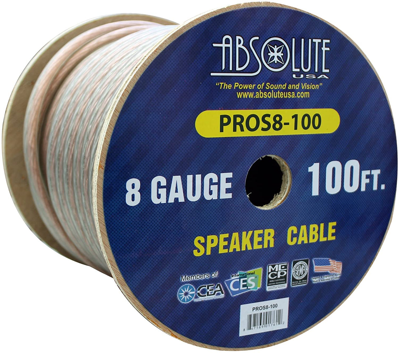 Absolute USA PROS8100 8 Gauge Speaker Wire<br/>100' 8 Gauge PRO PA DJ Car Home Marine Audio Speaker Wire Cable Spool