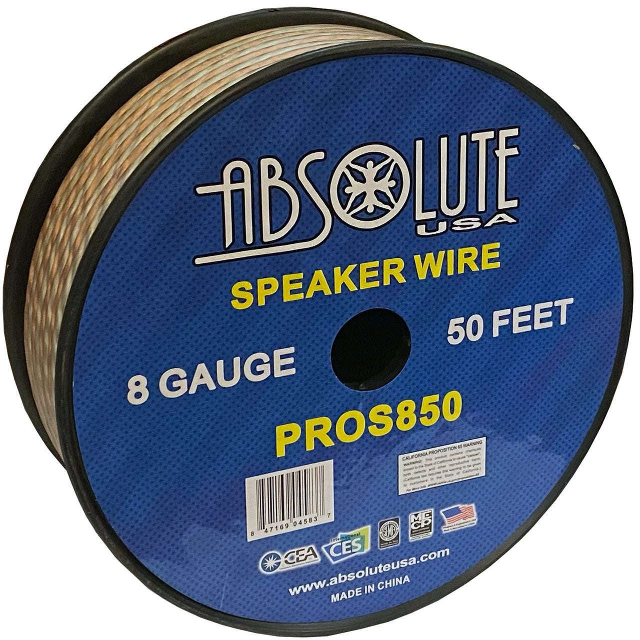 Absolute USA PROS850 8 Gauge Speaker Wire<br/>50' 8 Gauge PRO PA DJ Car Home Marine Audio Speaker Wire Cable Spool